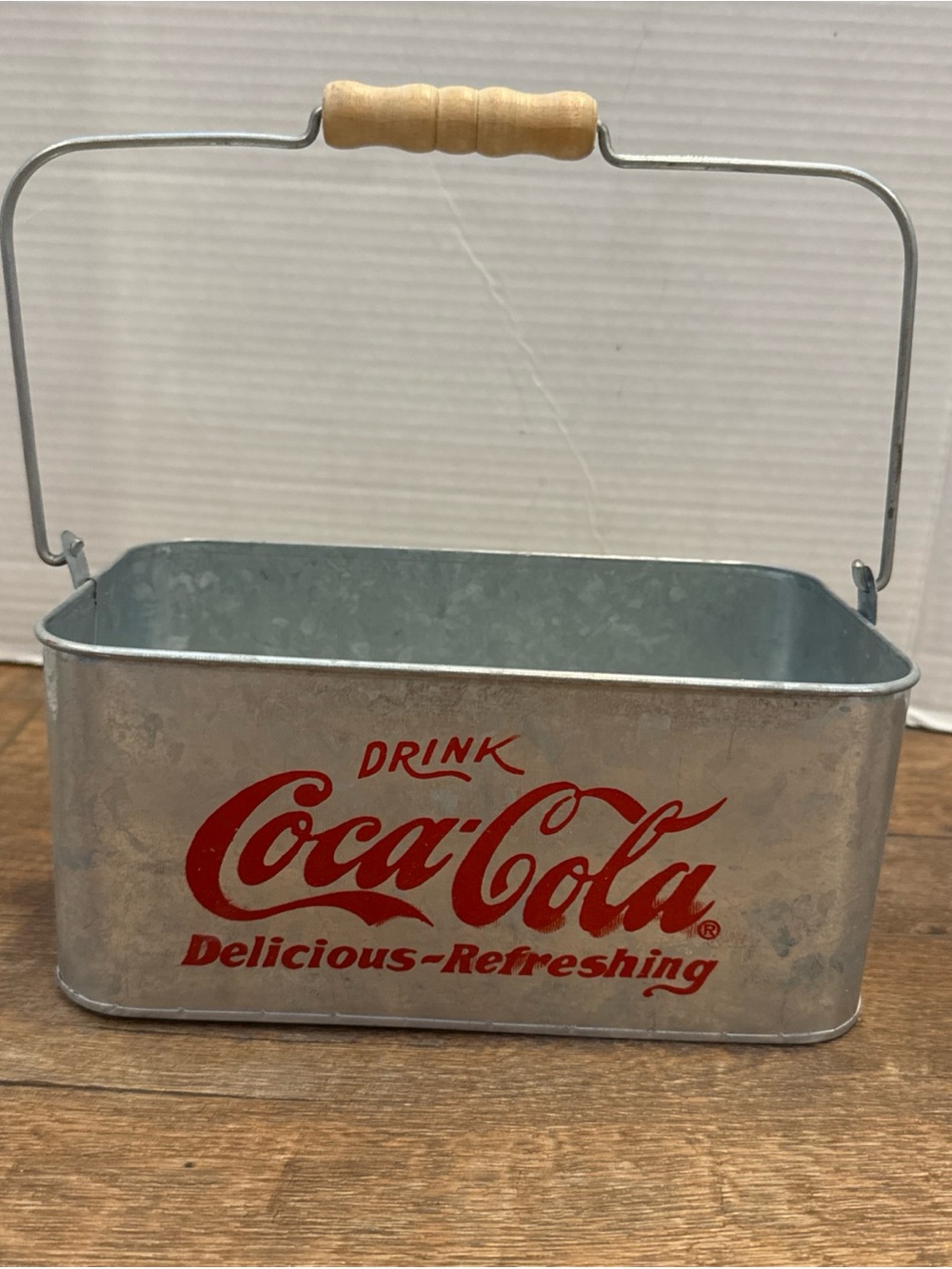 Vintage Coca Cola Tin Container With Handle 9” X 5”